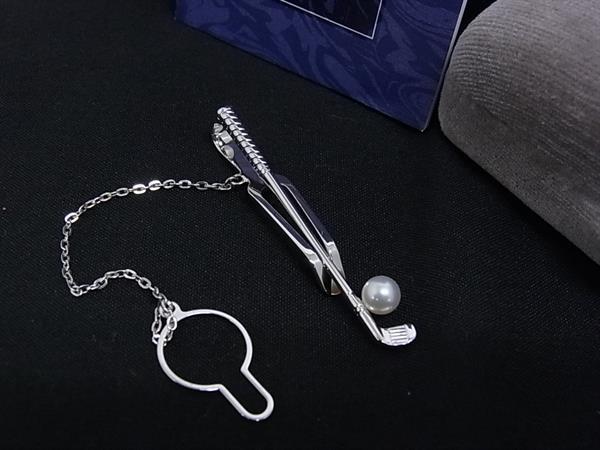 ■新品同様■ MIKIMOTO ミキモト 本真珠 アコヤ真珠 パール約4mm タイチェーン タイピン アクセサリー シルバー系 DN1452