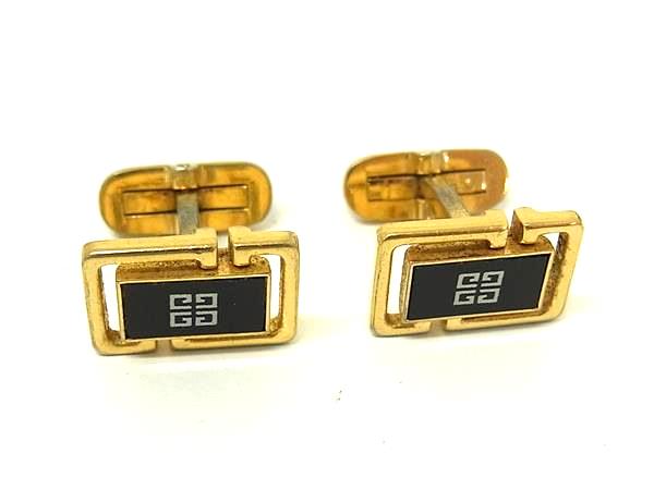 GIVENCHY ジバンシィ ヴィンテージ カフリンクス カフスボタン アクセサリー ビジネス 紳士 メンズ ゴールド系×ブラック系 DN1757