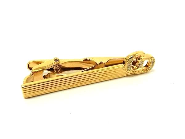 ■美品■ ChristianDior ディオール ヴィンテージ ラインストーン タイクリップ ネクタイピン アクセサリー ゴールド系 DN1846