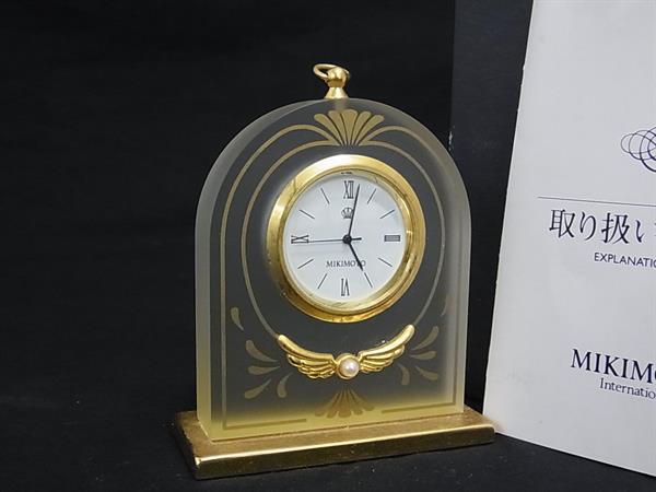 ■美品■ MIKIMOTO ミキモト 本真珠 アコヤ真珠 パール 約4mm クォーツ 置時計 ウォッチ クリア系×ゴール..