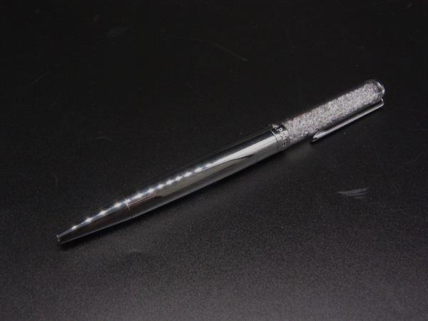 ■美品■ SWAROVSKI スワロフスキー クリスタル ツイスト式 ボールペン 筆記用具 ステーショナリー シルバー系×クリア DN0904