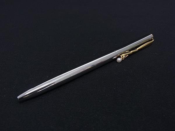 ■美品■ MIKIMOTO ミキモト 本真珠 アコヤ真珠 パール 約3mm ツイスト式 ボールペン 筆記用具 文房具 シルバー系 DN1967