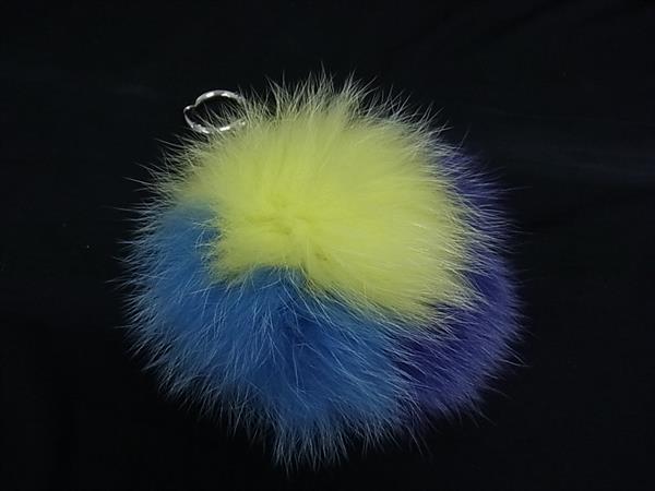 ■新品同様■ FENDI フェンディ ポンポンチャーム ファー×レザー キーホルダー キーリング レディース マルチカラー FN7663