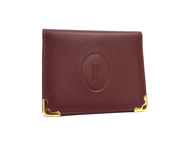 ■新品同様■ Cartier カルティエ マストライン レザー 折り畳み コンパクトミラー 手鏡 レディース ボルドー系 FT1496