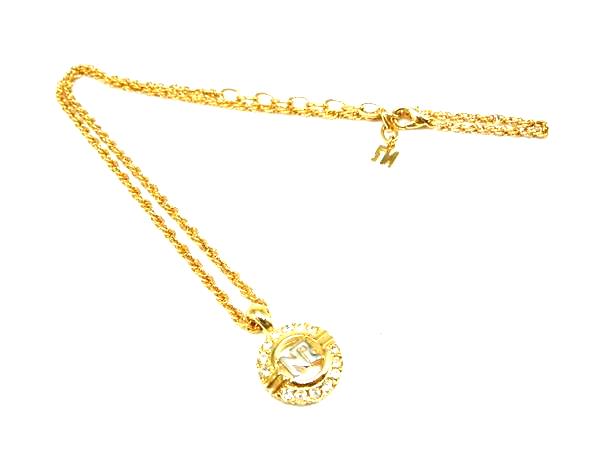 ■美品■ NINA RICCI ニナリッチ ロゴ ラインストーン ネックレス ペンダント アクセサリー レディース ゴールド系 DK4683
