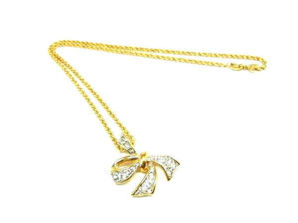 乐天商城 - ■美品■ NINA RICCI ニナリッチ ラインストーン リボン ネックレス ペンダント アクセサリー レディース ゴールド系 DK4776