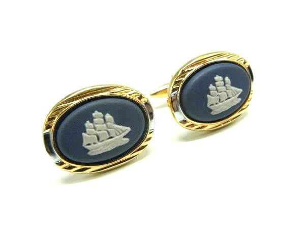 WEDGWOOD ウェッジウッド ジャスパー カフスボタン カフリンクス アクセサリー 紳士 ビジネス メンズ ブルーグレー系 DK5266
