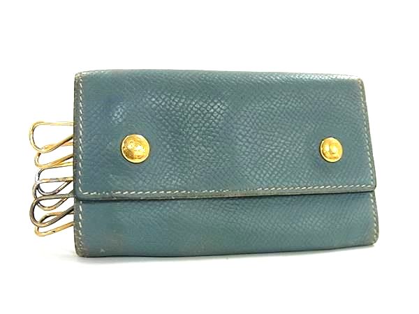 HERMES エルメス セリエ エテュイクレ6 クシュベル ゴールド金具 6連 キーケース 鍵入れ □C刻印 ライトブルー系 DK7704