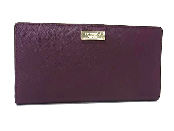 ■美品■ kate spade ケイトスペード WLRU2673 レザー 二つ折り 財布 ウォレット 小銭入れ レディース ワインレッド系 DK8642