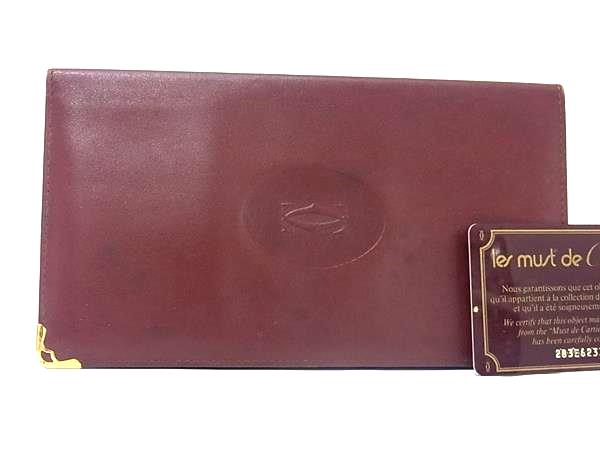Cartier カルティエ マストライン レザー 二つ折り 長財布 ウォレット 札入れ カード入れ レディース メンズ ボルドー系 DK8736