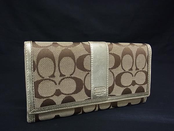 樂天商城 - COACH コーチ シグネチャー キャンバス×レザー 二つ折り 長財布 ウォレット レディース ブラウン系×ゴールド系 DJ3852