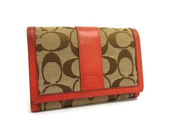 COACH コーチ シグネチャー レザー 二つ折り 財布 ウォレット 札入れ 小銭入れ カード入れ ブラウン系×オレンジ系 DJ4151