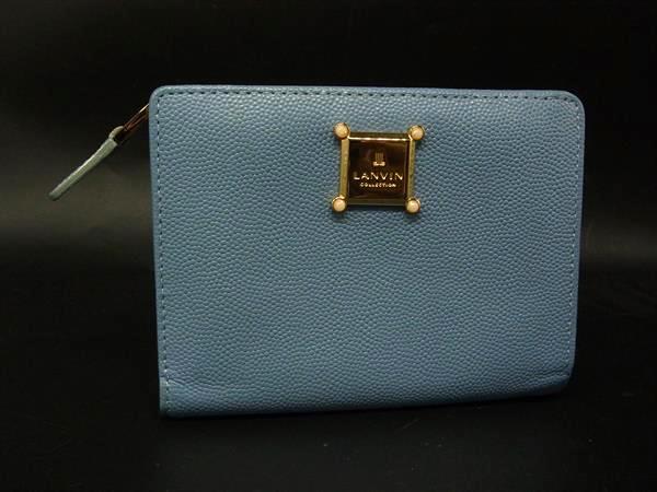 ■美品■ LANVIN ランバン レザー 二つ折り 財布 ウォレット 札入れ 小銭入れ カード入れ レディース ブルー系 DJ4778(4)