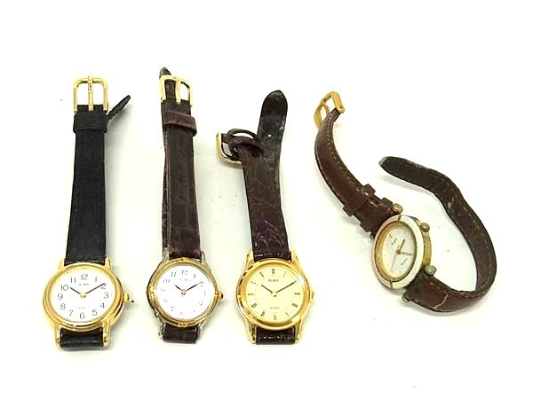 F, H, W - SEIKO セイコー ALBA アルバ Y136-6A80 等 SS クォーツ 腕時計 ウォッチ レディース メンズ 4点セット まとめ売り ゴールド系 DD9809