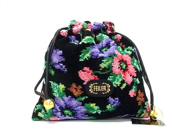 ■極美品■ FEILER フェイラー コットン100％ 花柄 フラワー 巾着 マルチポーチ マルチケース 小物入れ ..