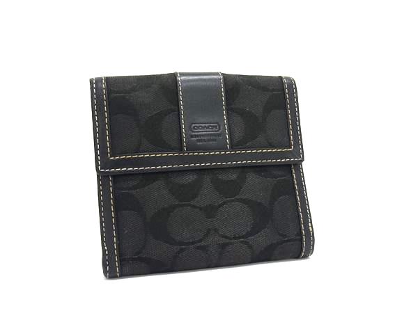 COACH コーチ シグネチャー キャンバス×レザー 二つ折り 財布 ウォレット レディース ブラック系 DJ2903
