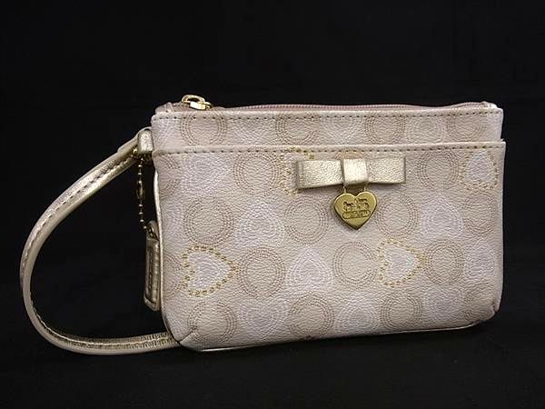 COACH コーチ オプアート PVC リボン ハート アクセサリーポーチ 小物入れ マルチケース レディース ライトベージュ系 DK8589(4.0)