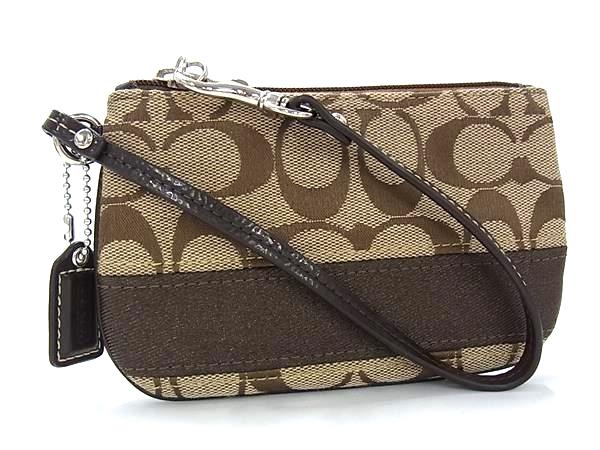 ■美品■ COACH コーチ シグネチャー キャンバス マルチケース ポーチ 小物入れ レディース ブラウン系 DK8703(4.0)