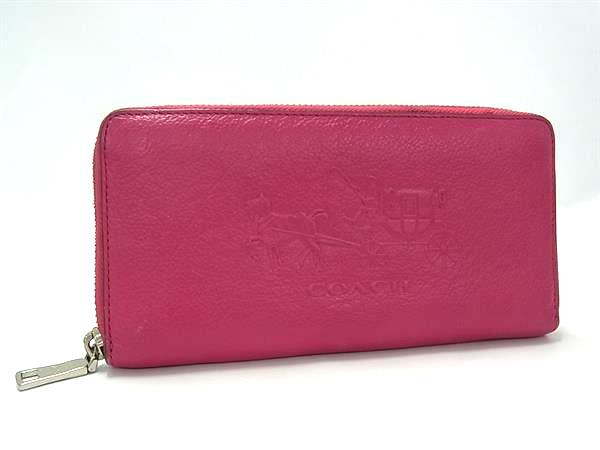 COACH コーチ 52401 レザー ラウンドファスナー 長財布 ウォレット 札入れ 小銭入れ レディース ピンク系 DK8845