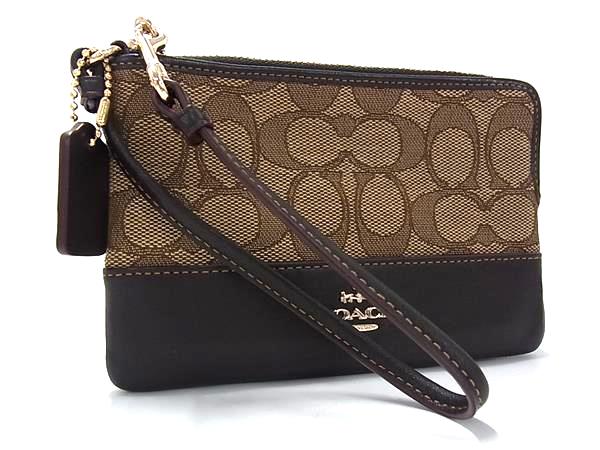 ■美品■ COACH コーチ 65168 シグネチャー キャンバス マルチケース ポーチ 小物入れ レディース ベージュ系×ブラウン系 DK9088(4)