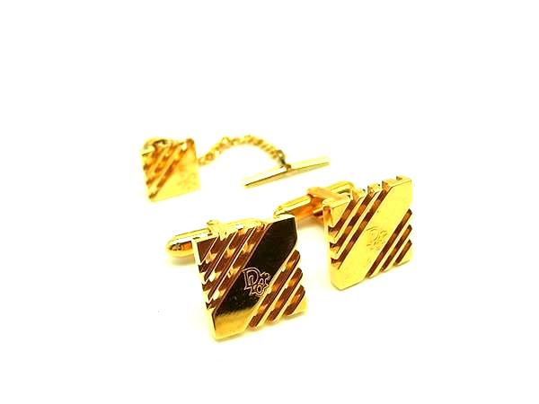 ChristianDior クリスチャンディオール カフスボタン カフリンクス ネクタイピン アクセサリー 2点セット ゴールド系 DM8344