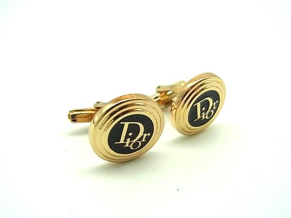 ■美品■ ChristianDior クリスチャンディオール カフスボタン カフリンクス アクセサリー ゴールド系×ブラック系 DM8365