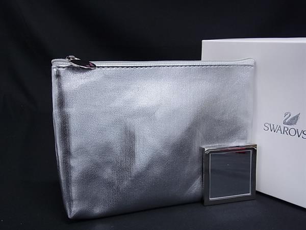 Other - ■極美品■ SWAROVSKI スワロフスキー ナイロン ミラー付き ポーチ マルチケース 小物入れ レディース シルバー系 DN2453