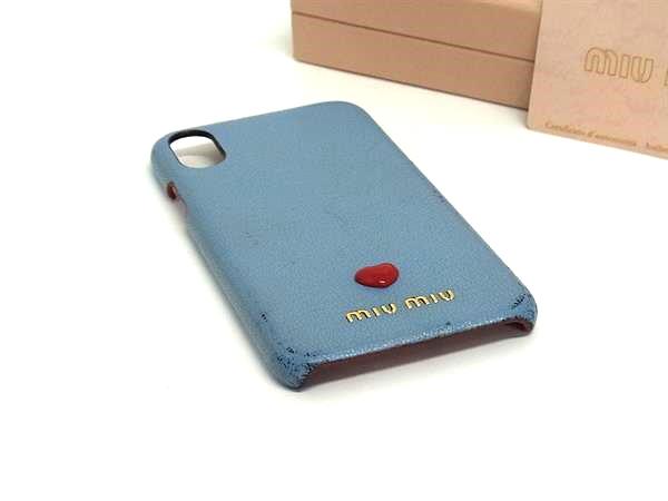 miumiu ミュウミュウ マドラスラブ レザー iPhoneX/XS 対応 アイフォンケース スマホケース ライトブルー系 FT5027