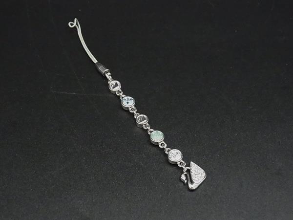 ■美品■ SWAROVSKI スワロフスキー カラーストーン バッグチャーム ストラップ レディース シルバー系×ブルー系 DK6417