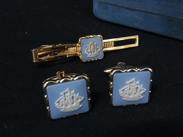 ■美品■ WEDGWOOD ウェッジウッド ジャスパー カメオ カフスボタン ネクタイピン アクセサリー 2点セッ..