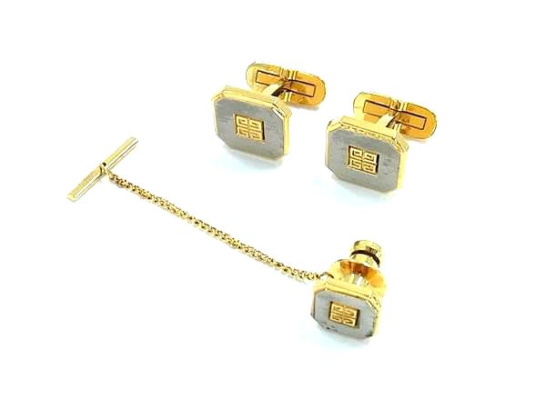 ■美品■ GIVENCHY ジバンシィ カフスボタン カフリンクス タイタック ネクタイピン アクセサリー 2点セット ゴールド系 DK7916