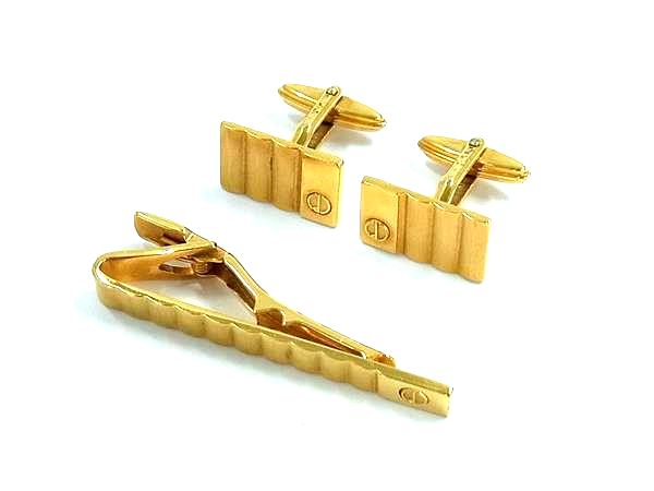 dunhill ダンヒル カフリンクス カフスボタン ネクタイピン タイクリップ 2点セット ビジネス 紳士 メンズ ゴールド系 DK7957