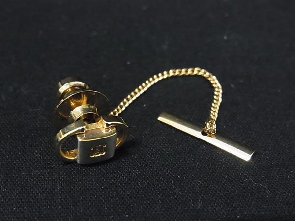 ■美品■ CELINE セリーヌ マカダム ヴィンテージ ネクタイピン タイタック アクセサリー メンズ ゴール..