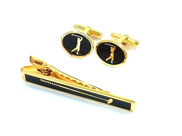 ■美品■ ChristianDior ディオール カフリンクス カフスボタン ネクタイピン タイクリップ 2点セット ゴールド系×ブラック系 DK8330