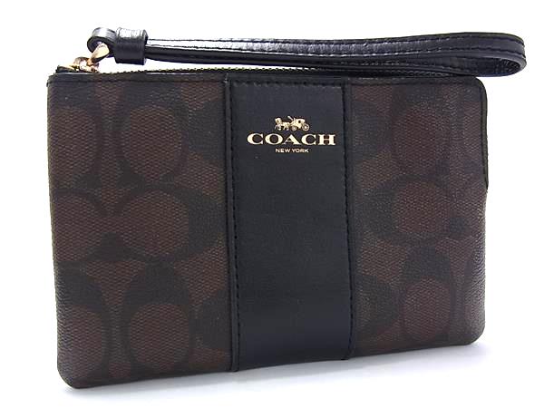 乐天商城 - ■美品■ COACH コーチ F58035 シグネチャー PVC×レザー マルチポーチ マルチコーチ 小物入れ ブラウン系×ブラック系 DK8573