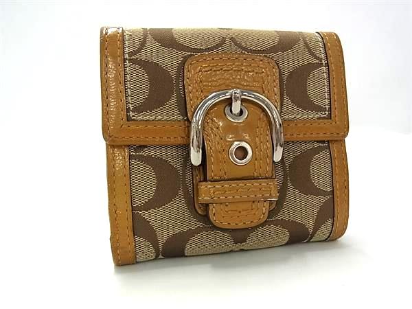 COACH コーチ シグネチャー キャンバス×パテントレザー 二つ折り 財布 ウォレット 札入れ 小銭入れ レディース ブラウン系 DK8576