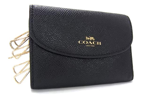 ■美品■ COACH コーチ F57859 レザー 6連 キーケース 鍵入れ メンズ レディース ブラック系 DK8577