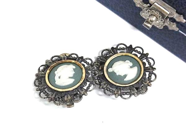 WEDGWOOD ウェッジウッド ジャスパー クリップ式 イヤリング アクセサリー レディース シルバー系×グリ..