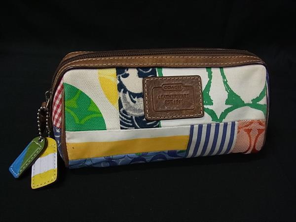 COACH コーチ シグネチャー キャンバス×レザー ポーチ マルチケース 小物入れ レディース ホワイト系×マルチカラー DI7291(4)