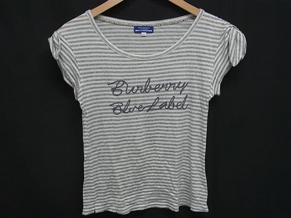 BURBERRY バーバリーブルーレーベル リヨセル×ナイロン×ポリウレタン ボーダー 半袖 トップス サイズ 38 洋服 グレー系 DJ8242