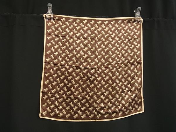 CELINE セリーヌ 馬車柄 シルク×コットン ハンカチ ハンカチーフ レディース アイボリー系×ブラウン系 DK7426