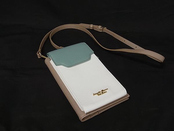 ■美品■ Samantha Thavasa サマンサタバサ レザー クロスボディ ショルダーウォレット 二つ折り 長財布 ベージュ系 DN1982