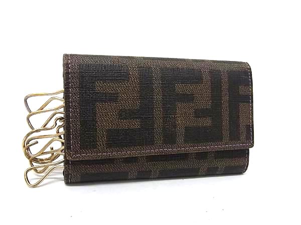 FENDI フェンディズッカ柄 PVC 6連 キーケース 鍵入れ メンズ レディース ブラウン系×ブラック系 DN2330