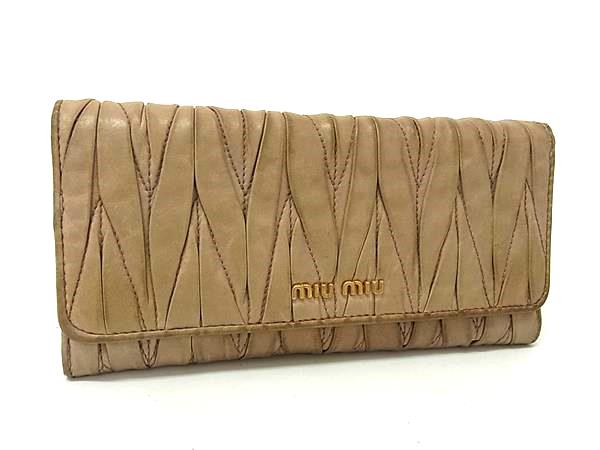 miumiu ミュウミュウ マテラッセ レザー 二つ折り 長財布 ウォレット レディース ブラウン系 DN2390