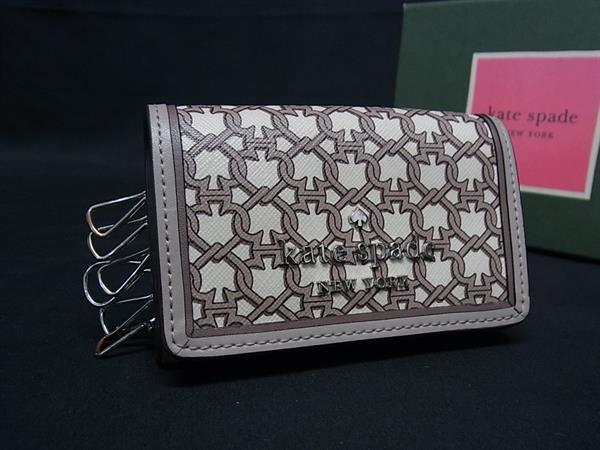 ■美品■ kate spade ケイトスペード WLR00369 PVC×レザー 総柄 6連 キーケース 鍵入れ メンズ レディース グレージュ系 DI6903