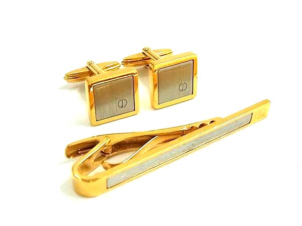 ■美品■ dunhill ダンヒル カフスボタン カフリンクス ネクタイピン タイクリップ アクセサリー 2点セット メンズ ゴールド系 DJ9742