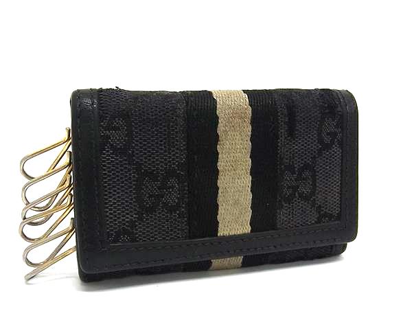 GUCCI グッチ 033 0416 0881 GG柄 GGキャンバス×レザー 6連 キーケース 鍵入れ ブラック系 DK0190(4)
