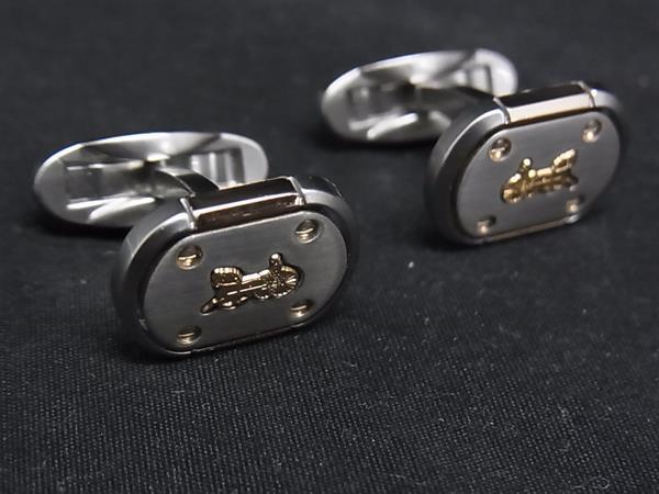 ■美品■ CELINE セリーヌ マカダム カフスボタン カフリンクス アクセサリー ビジネス 紳士 メンズ シルバー系 DK0415