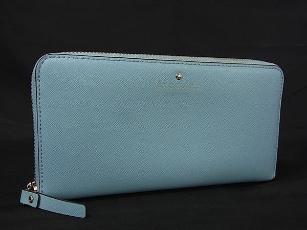 kate spade ケイトスペード レザー ラウンドファスナー 長財布 ウォレット 札入れ 小銭入れ レディース ライトブルー系 DN2611