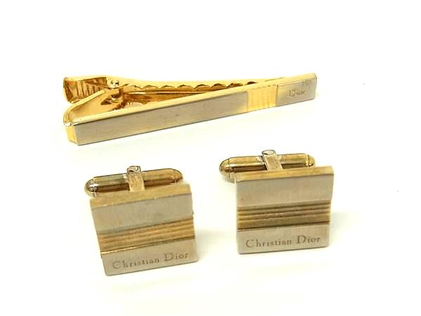 ChristianDior ディオール ヴィンテージ カフスボタン カフリンクス タイクリップ 2点セット メンズ シルバー系×ゴールド系 DN3142